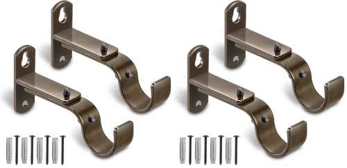 Adjustable Curtain Rod Brackets for 1" Rods, 3 Pack, Black