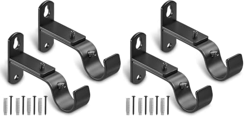 Adjustable Curtain Rod Brackets for 1" Rods, 3 Pack, Black