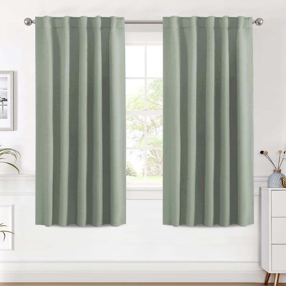 H.VERSAILTEX Blackout Curtains Thermal Insulated Window Treatment Panels Room Darkening Blackout Drapes for Living Room Back Tab/Rod Pocket Bedroom Draperies, 52 x 84 Inch, Light Sage, 2 Panels