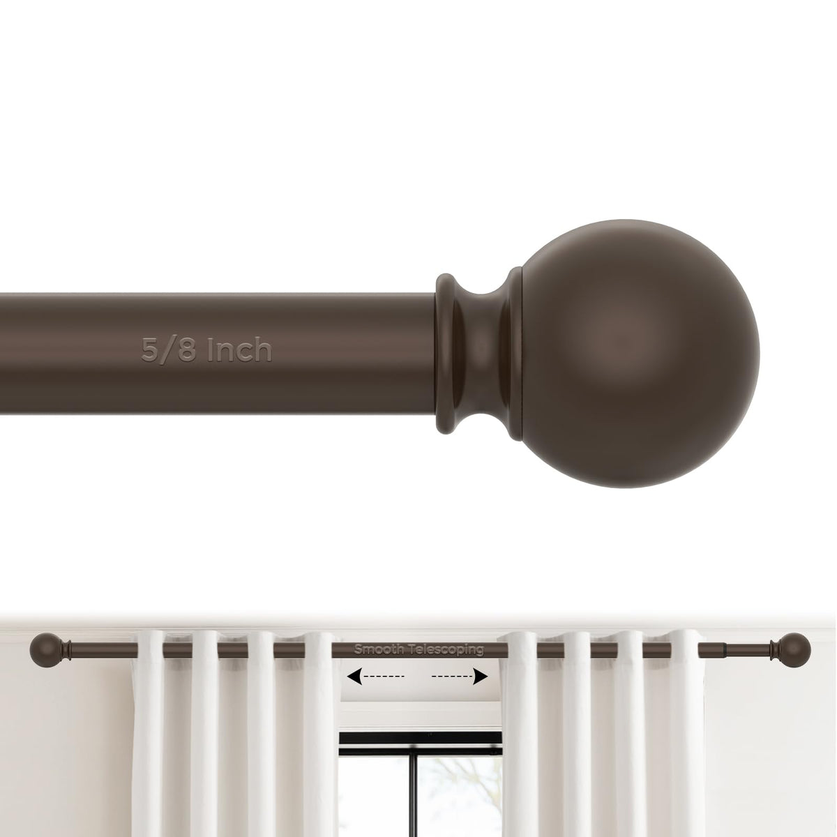 Curtain Rod for Windows 18-45 Inch, Black 5/8 Inch Small Window Treatment Rods, Short Adjustable Splicing Drapery pole, Matte Black