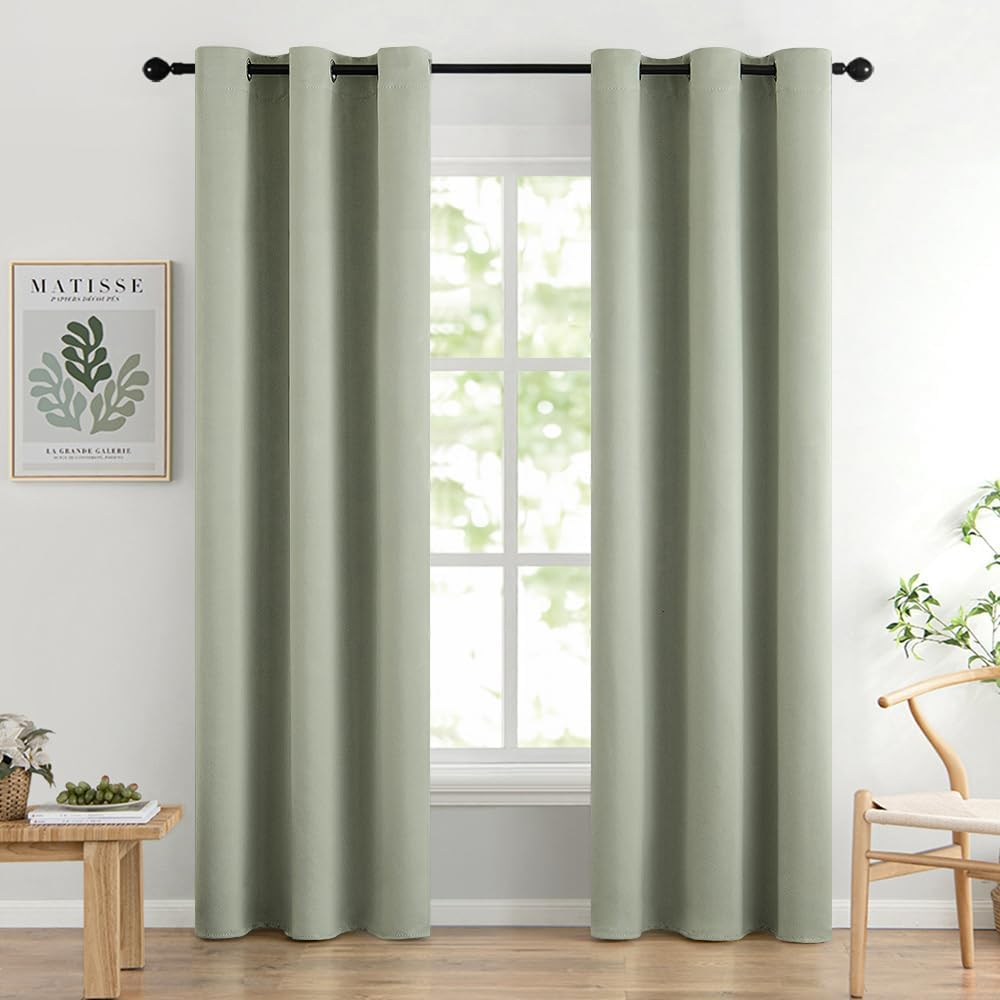 MIULEE Olive Blackout Bedroom Curtains Drapes 84 Inch Long 52"x84"