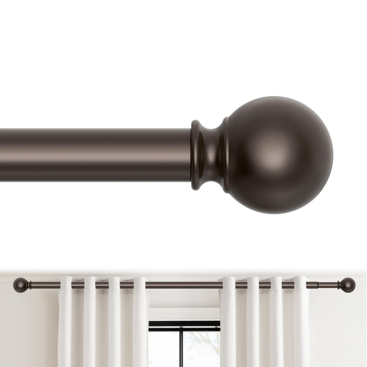 Curtain Rod for Windows 18-45 Inch, Black 5/8 Inch Small Window Treatment Rods, Short Adjustable Splicing Drapery pole, Matte Black