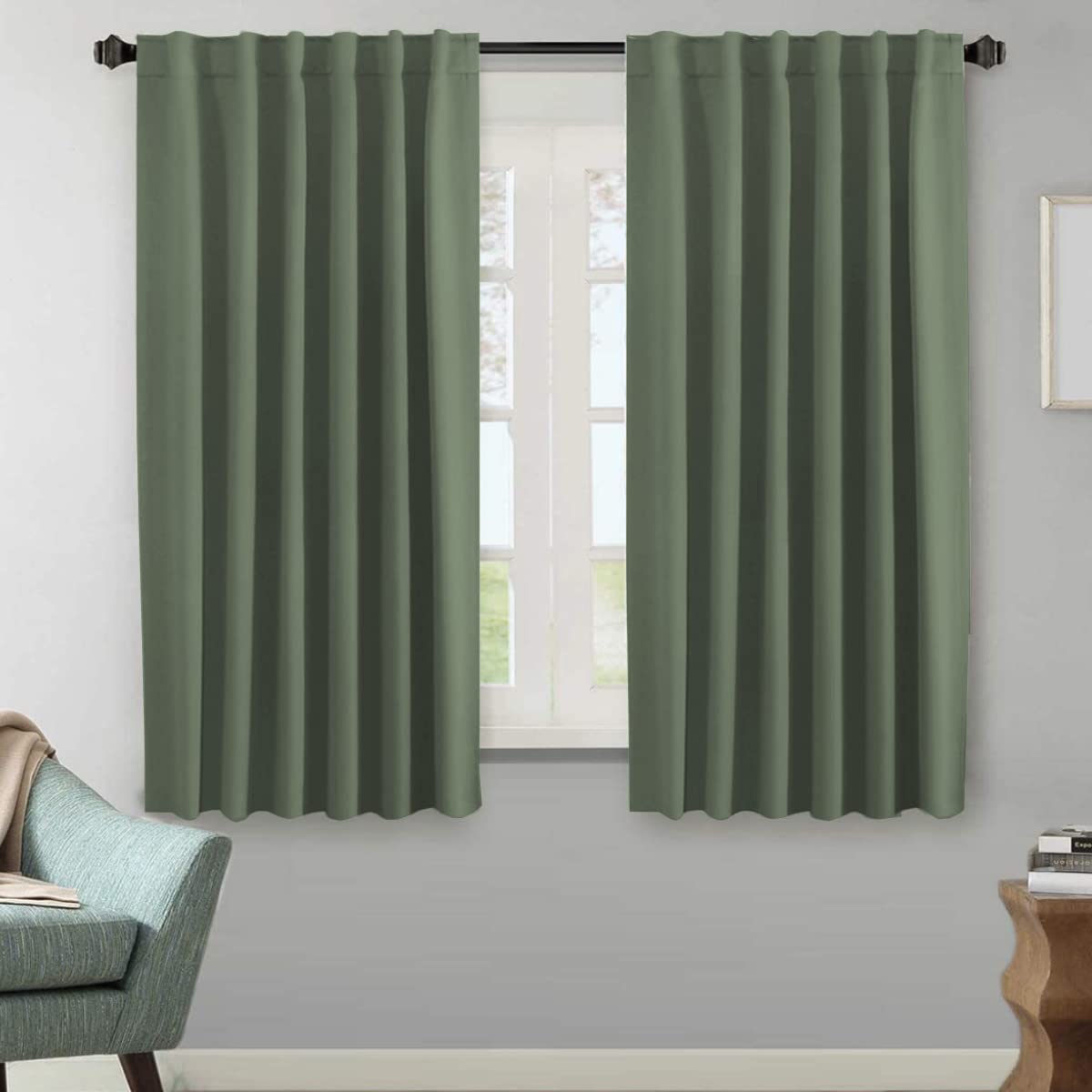H.VERSAILTEX Blackout Curtains Thermal Insulated Window Treatment Panels Room Darkening Blackout Drapes for Living Room Back Tab/Rod Pocket Bedroom Draperies, 52 x 84 Inch, Light Sage, 2 Panels