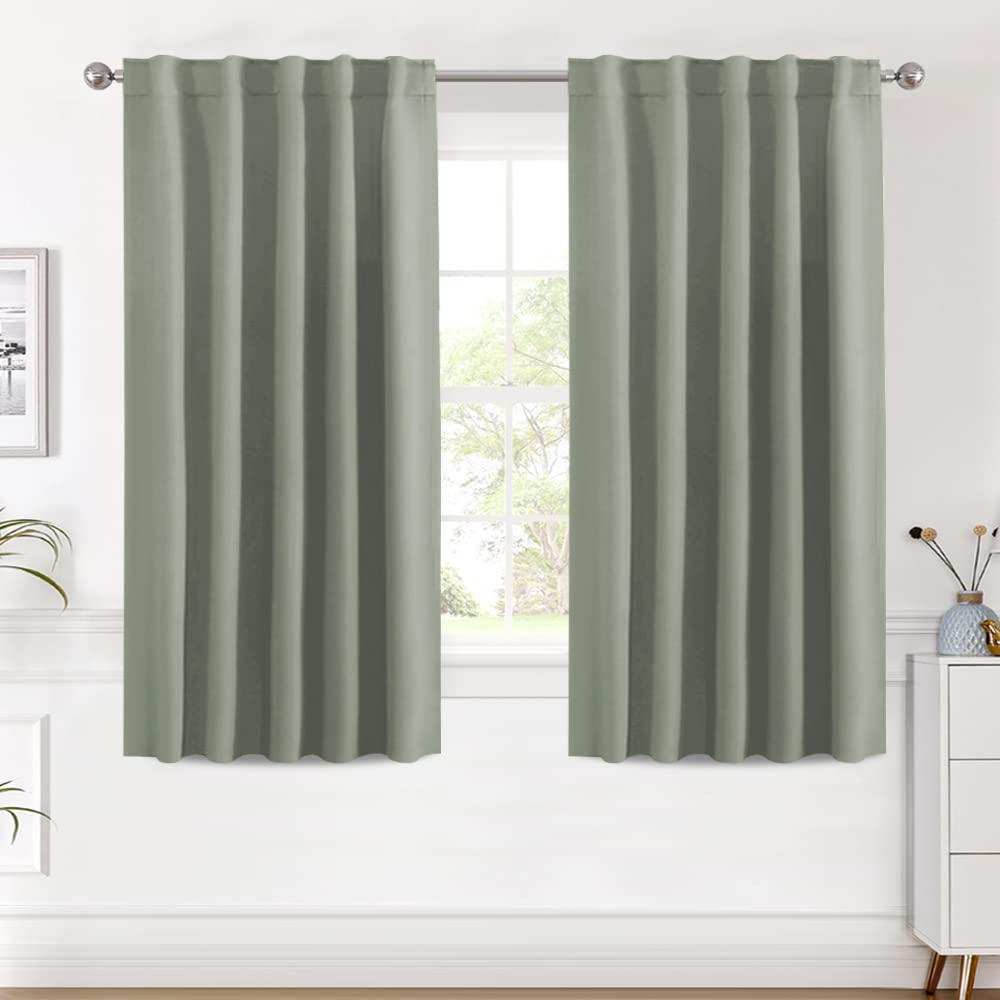 H.VERSAILTEX Blackout Curtains Thermal Insulated Window Treatment Panels Room Darkening Blackout Drapes for Living Room Back Tab/Rod Pocket Bedroom Draperies, 52 x 84 Inch, Light Sage, 2 Panels