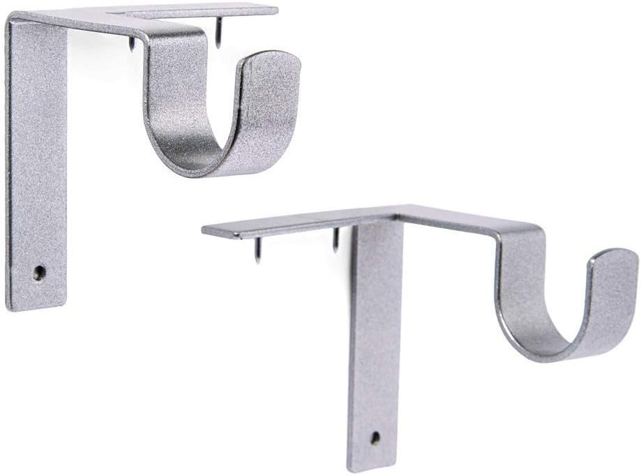 Kwik-Hang Single Curtain Rod Brackets – No Drill, No Damage – Perfect Curtains Every Time – 1” Silver