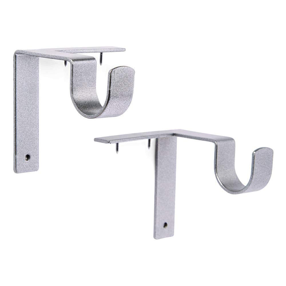 Kwik-Hang Single Curtain Rod Brackets – No Drill, No Damage – Perfect Curtains Every Time – 1” Silver