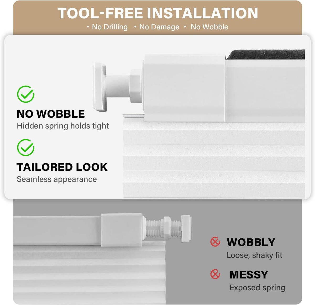 AOSKY No Drill Cordless Light Filtering Cellular Shade 34" W x 48" H White