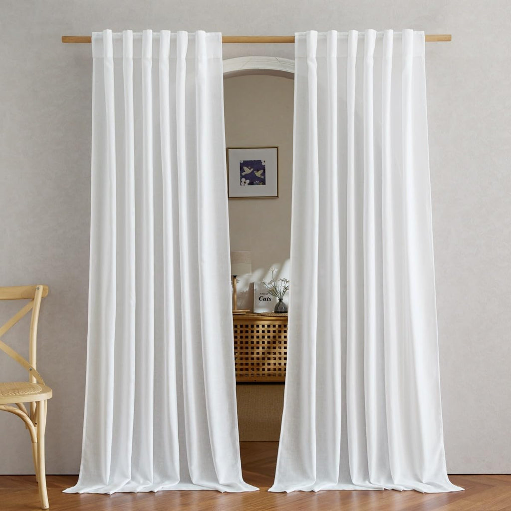 NICETOWN Flax Sheer Linen Curtains for Living Room 95 inch Long 2 Panels, Rod Pocket & Back Tab Semi Sheer Drapes Privacy Added with Light Filtering for Bedroom/Living Room, Natural, W55 x L95
