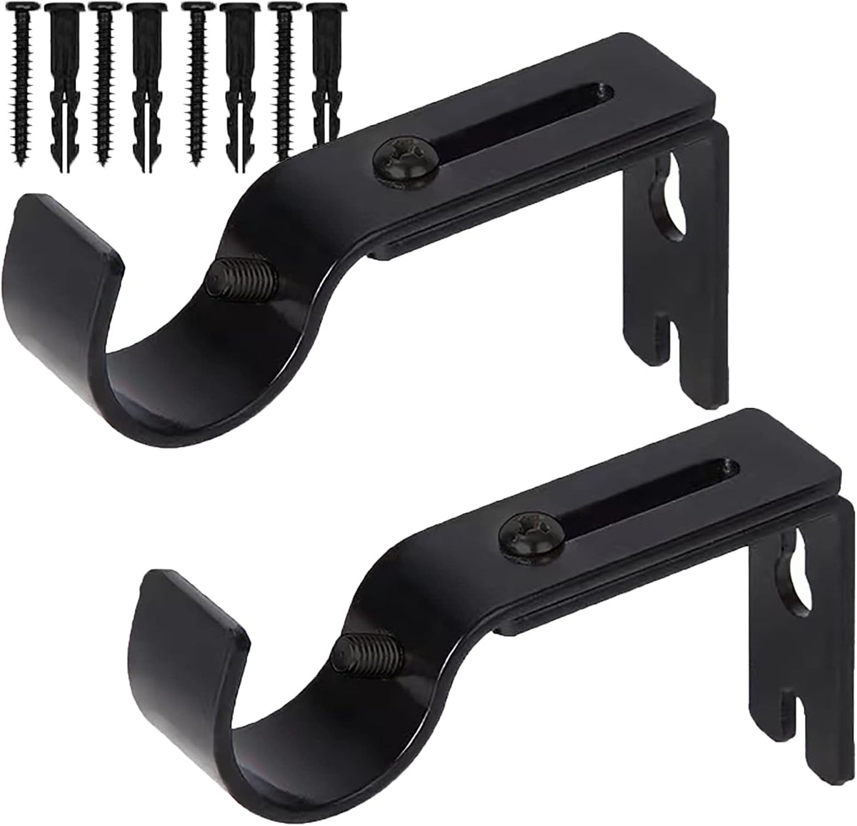 Premium Curtain Rod Brackets - 2 Pack Adjustable Wall Mounts, Curtain Rod Holders for 1 Inch Rod (Black)
