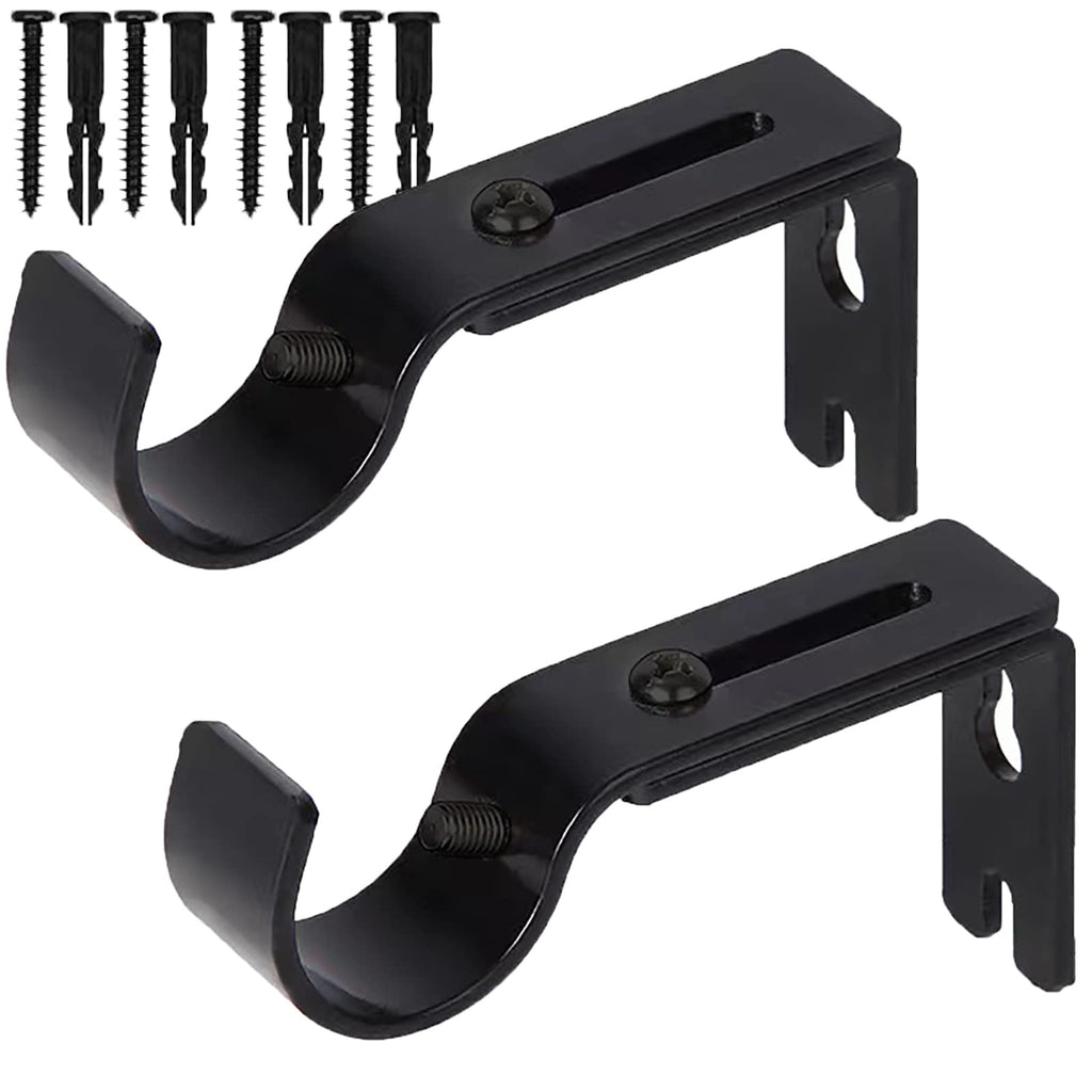 Premium Curtain Rod Brackets - 2 Pack Adjustable Wall Mounts, Curtain Rod Holders for 1 Inch Rod (Black)