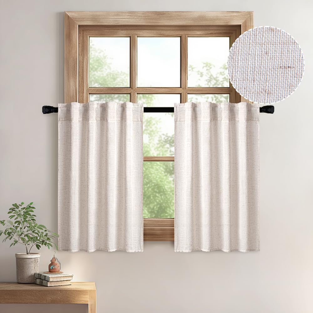 MIULEE Natural White Linen Curtains 52x96 Inch Long 2 Panels for Bedroom