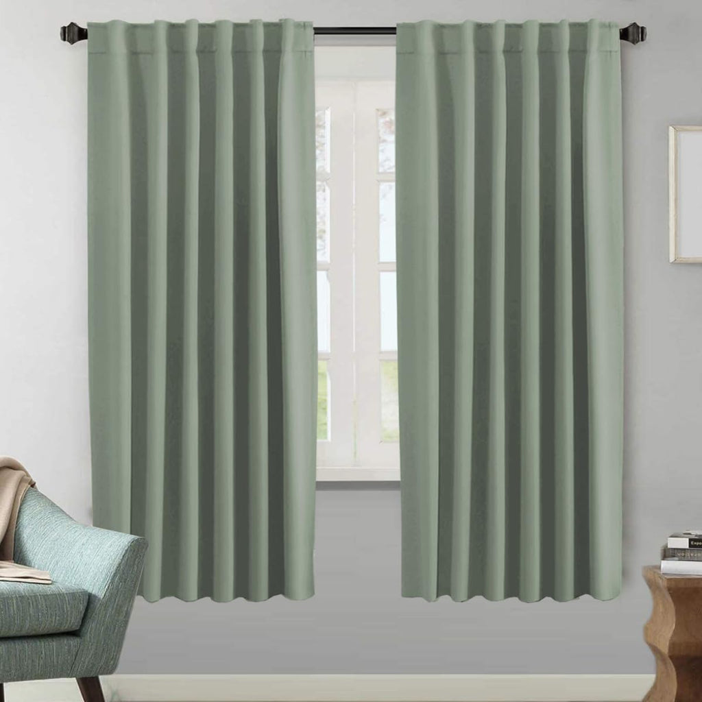 H.VERSAILTEX Blackout Curtains Thermal Insulated Window Treatment Panels Room Darkening Blackout Drapes for Living Room Back Tab/Rod Pocket Bedroom Draperies, 52 x 84 Inch, Light Sage, 2 Panels