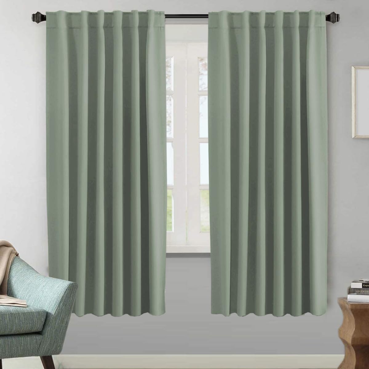 H.VERSAILTEX Blackout Curtains Thermal Insulated Window Treatment Panels Room Darkening Blackout Drapes for Living Room Back Tab/Rod Pocket Bedroom Draperies, 52 x 84 Inch, Light Sage, 2 Panels
