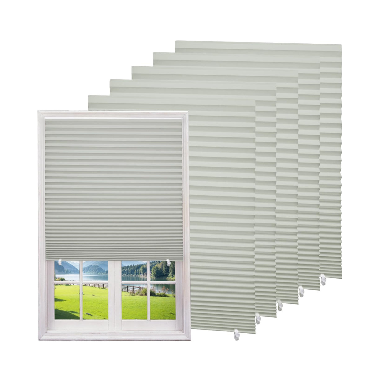Changshade 6-Pack Temporary Light Filtering Paper Blinds for Window, Cut to Size Adhesive Paper Shades, Stick on Pleated Blinds,No Drill Easy Install,36" W x 72" H,White