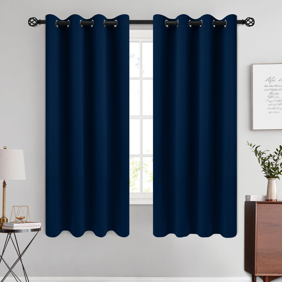 COSVIYA Grommet Blackout Room Darkening Navy Blue Curtains 84 inch Length