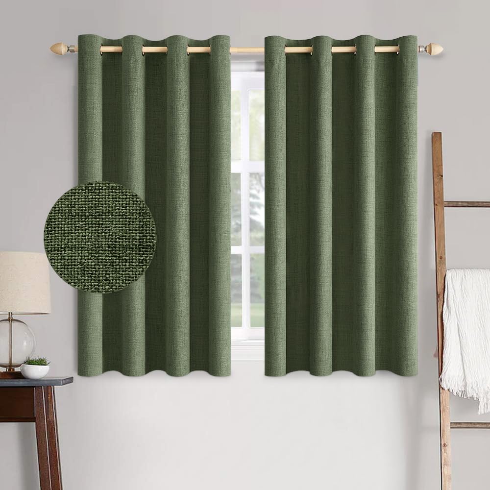 MIULEE 100% Blackout Linen Curtains for Bedroom 52x84 Inches Dusty Blue