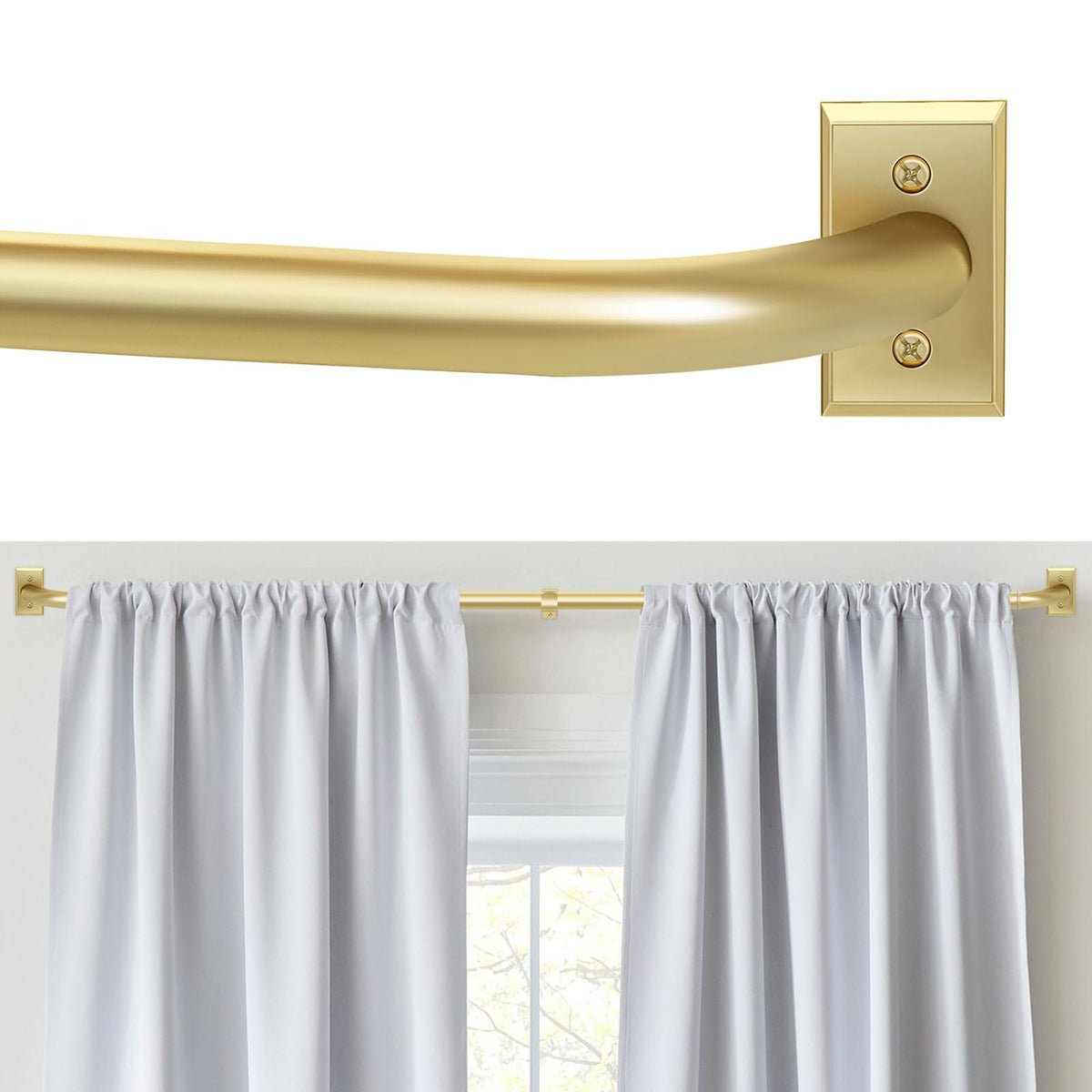 ZYRW Gold Curtain Rod, Room Darkening Rods for Windows 28 to 48 Inches(2.3-4Ft), Wrap Around Curtain Rods, Heavy Duty Blackout Drapery, Modern Decorative Window Treatment Rod, Gold