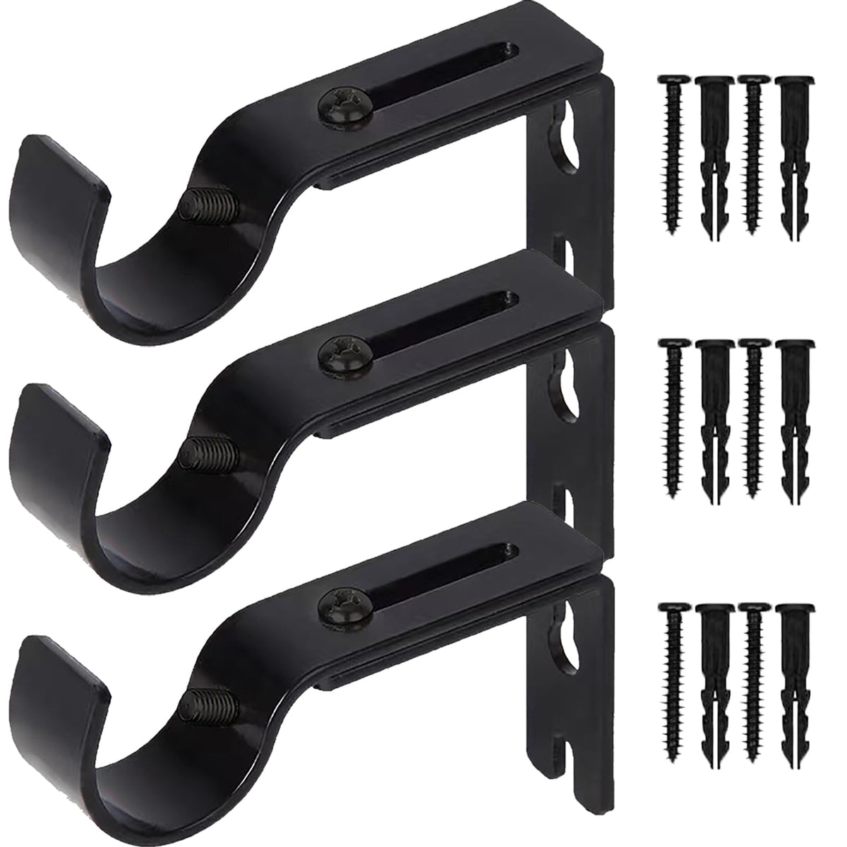 Premium Curtain Rod Brackets - 2 Pack Adjustable Wall Mounts, Curtain Rod Holders for 1 Inch Rod (Black)