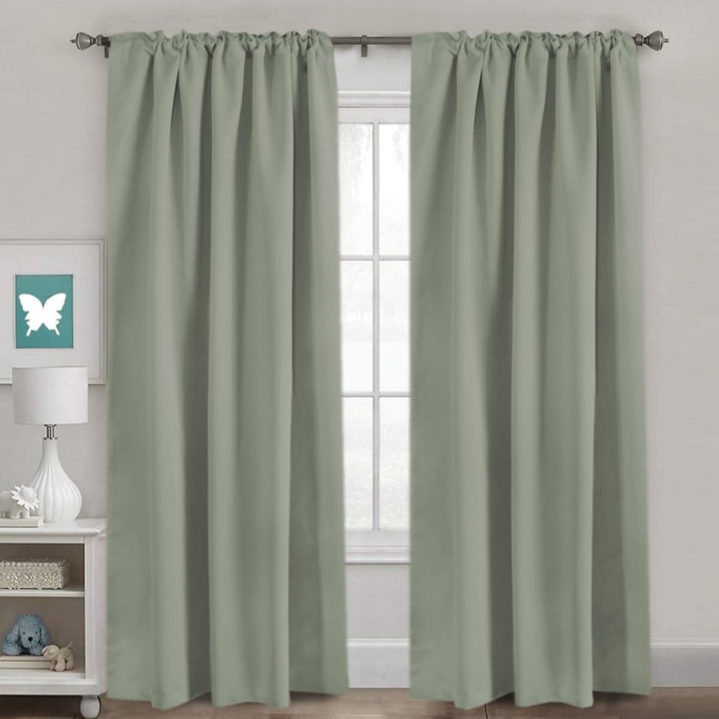 H.VERSAILTEX Blackout Curtains Thermal Insulated Window Treatment Panels Room Darkening Blackout Drapes for Living Room Back Tab/Rod Pocket Bedroom Draperies, 52 x 84 Inch, Light Sage, 2 Panels