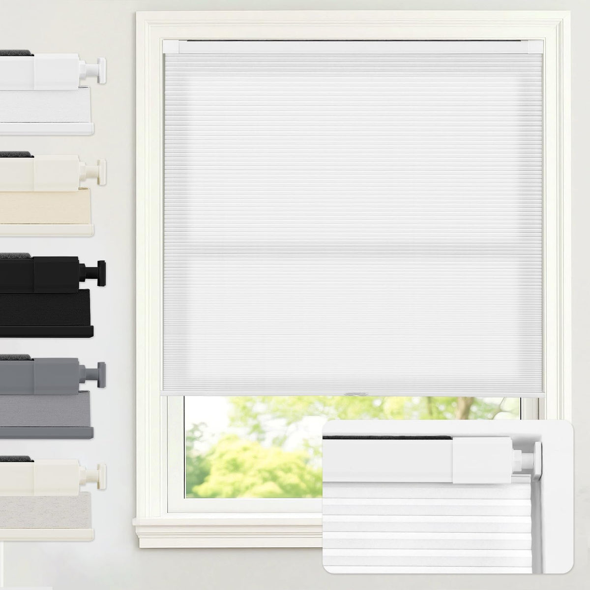 AOSKY No Drill Cordless Light Filtering Cellular Shade 34" W x 48" H White