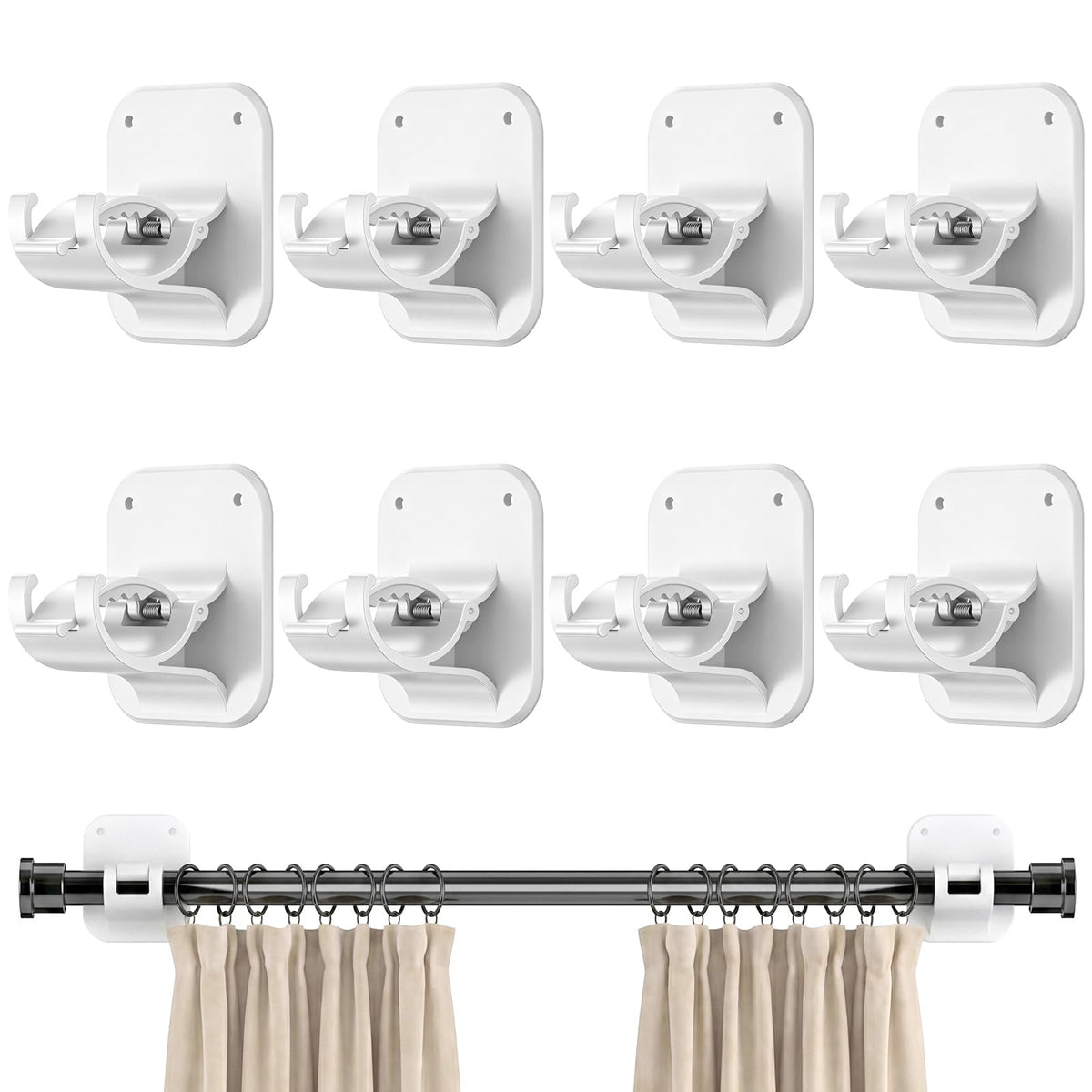 JHCJHC No Drill Curtain Rod Brackets-20LB,4 Pcs Adhesive Curtain Rod Holder