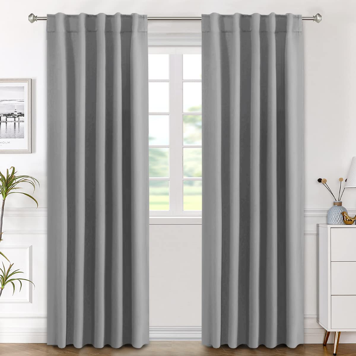 H.VERSAILTEX Blackout Curtains Thermal Insulated Window Treatment Panels Room Darkening Blackout Drapes for Living Room Back Tab/Rod Pocket Bedroom Draperies, 52 x 84 Inch, Light Sage, 2 Panels