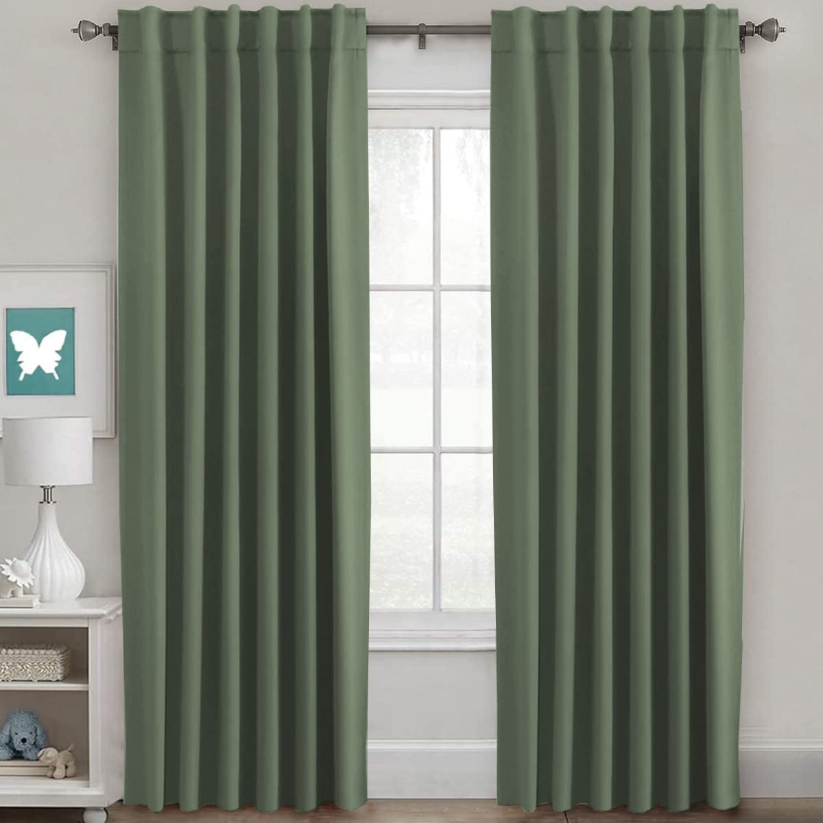 H.VERSAILTEX Blackout Curtains Thermal Insulated Window Treatment Panels Room Darkening Blackout Drapes for Living Room Back Tab/Rod Pocket Bedroom Draperies, 52 x 84 Inch, Light Sage, 2 Panels
