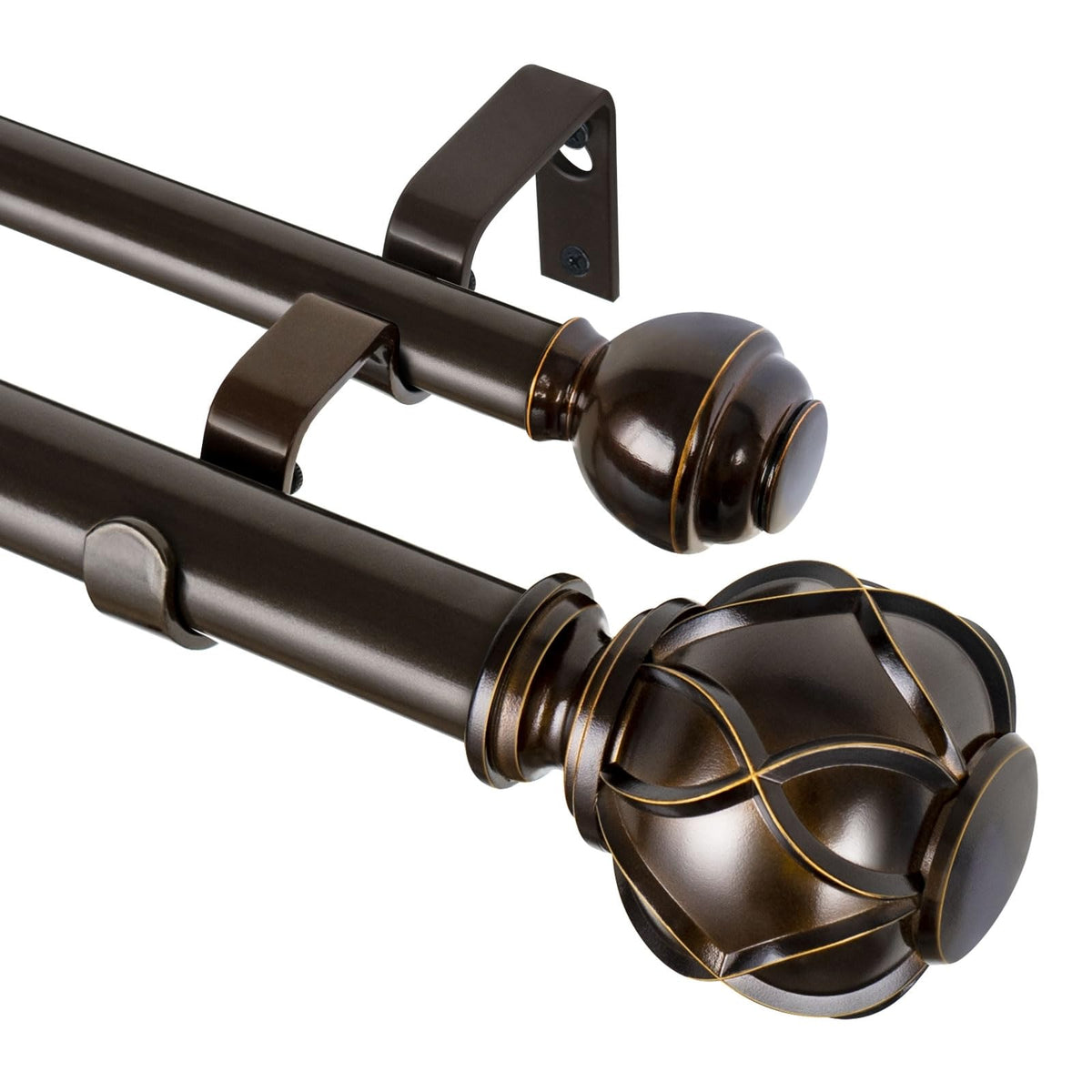 KAMANINA Double Curtain Rods for Windows 72 to 144 Inch, Adjustable, Bronze