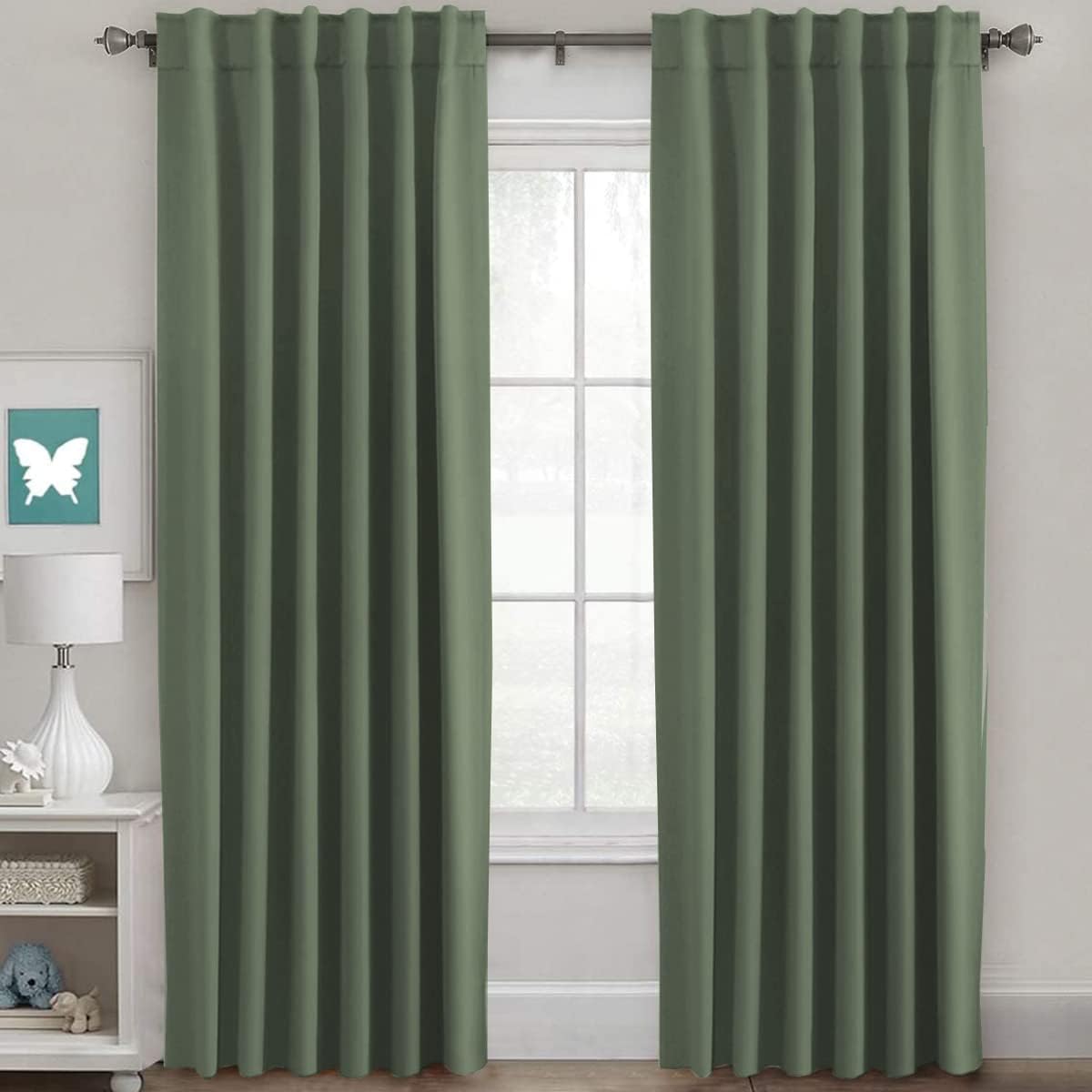 H.VERSAILTEX Blackout Curtains Thermal Insulated Window Treatment Panels Room Darkening Blackout Drapes for Living Room Back Tab/Rod Pocket Bedroom Draperies, 52 x 84 Inch, Light Sage, 2 Panels