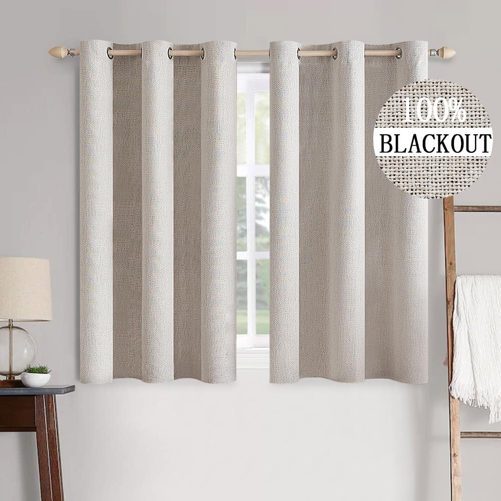 MIULEE 100% Blackout Linen Curtains for Bedroom 52x84 Inches Dusty Blue