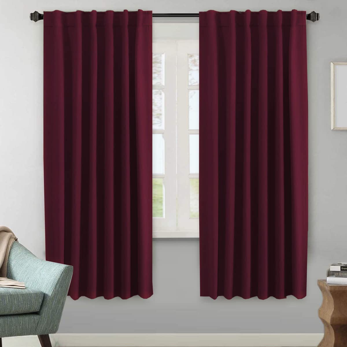 H.VERSAILTEX Blackout Curtains Thermal Insulated Window Treatment Panels Room Darkening Blackout Drapes for Living Room Back Tab/Rod Pocket Bedroom Draperies, 52 x 84 Inch, Light Sage, 2 Panels
