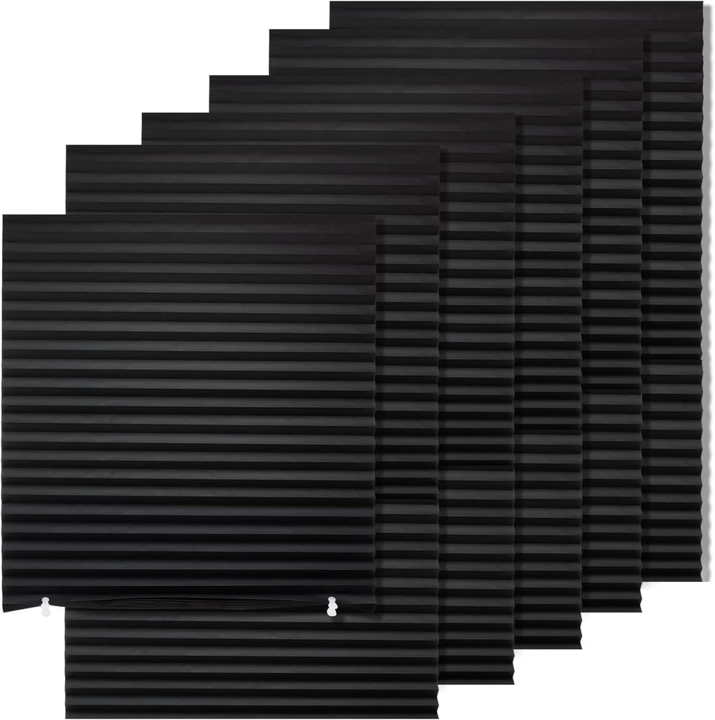 MYshade 6 Pack Temporary Blackout Paper Shades for Windows,Paper Pleated Blinds with Adhesive,No Tools No Drilling Free Cut Size Temporary Room Darkening Shades(Black, 36" W x 72" H)