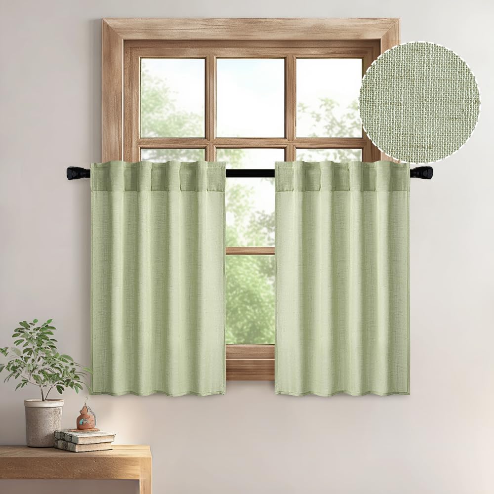 MIULEE Natural White Linen Curtains 52x96 Inch Long 2 Panels for Bedroom