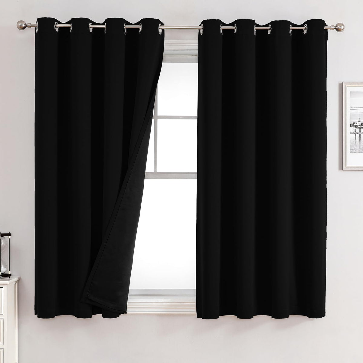 ChrisDowa 100% Blackout Curtains for Bedroom 63 Inches Long 2 Panels Set