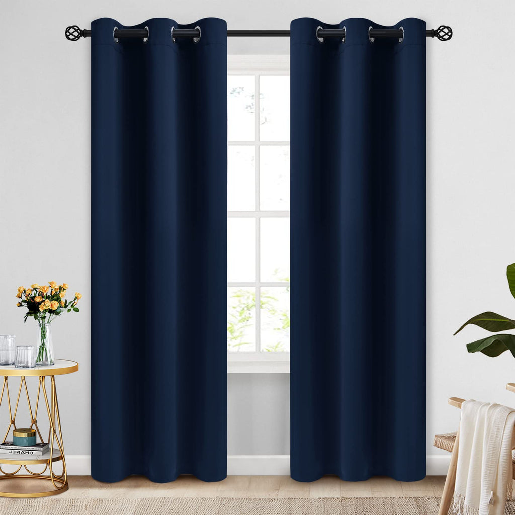 COSVIYA Grommet Blackout Room Darkening Navy Blue Curtains 84 inch Length
