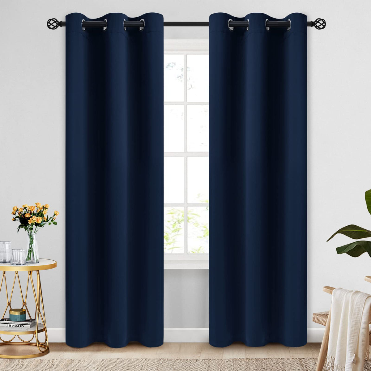 COSVIYA Grommet Blackout Room Darkening Navy Blue Curtains 84 inch Length