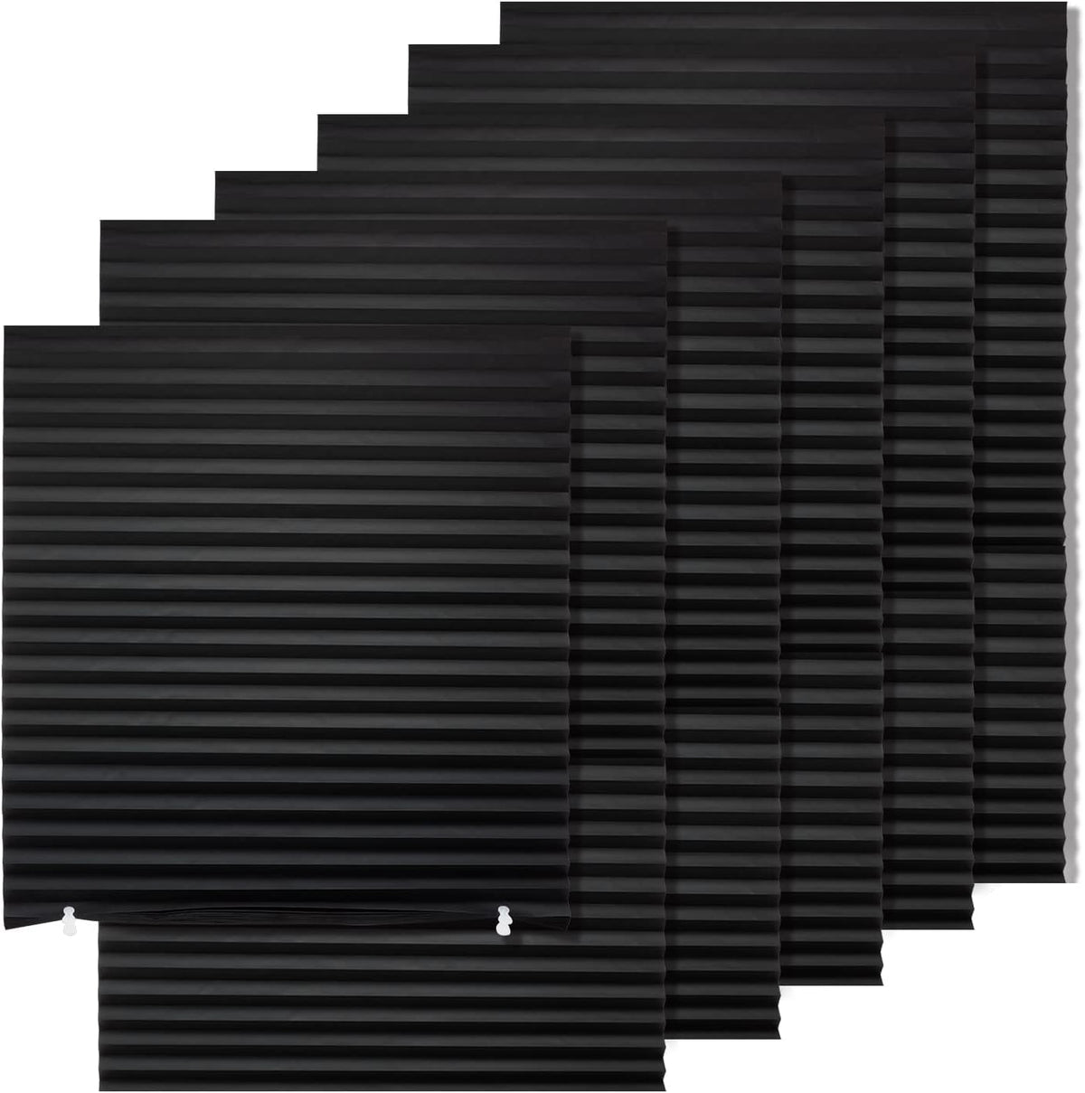 MYshade 6 Pack Temporary Blackout Paper Shades for Windows,Paper Pleated Blinds with Adhesive,No Tools No Drilling Free Cut Size Temporary Room Darkening Shades(Black, 36" W x 72" H)