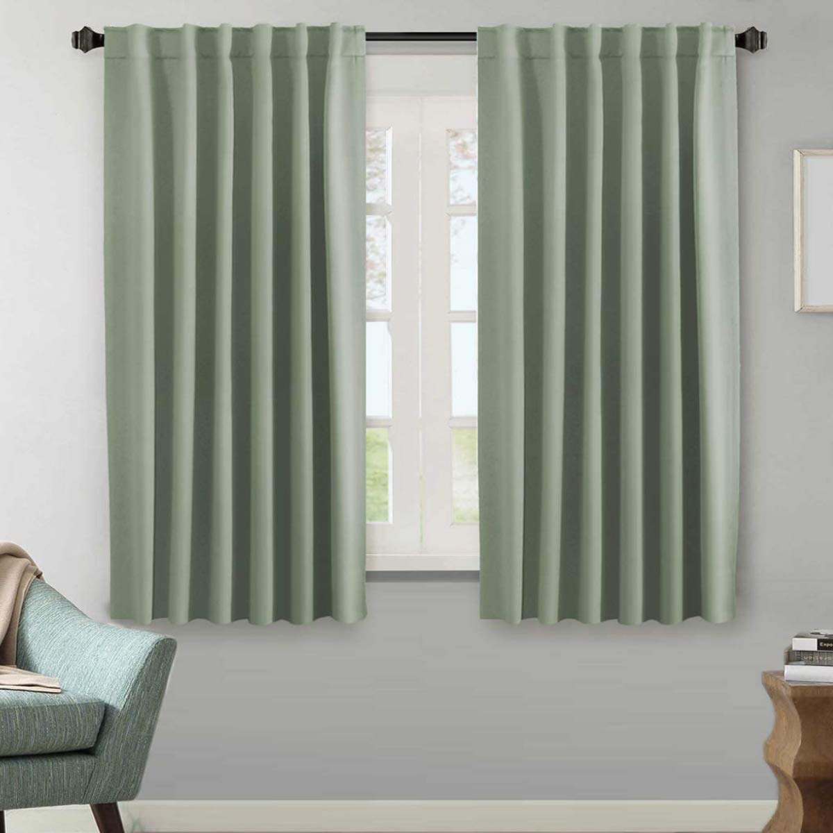 H.VERSAILTEX Blackout Curtains Thermal Insulated Window Treatment Panels Room Darkening Blackout Drapes for Living Room Back Tab/Rod Pocket Bedroom Draperies, 52 x 84 Inch, Light Sage, 2 Panels