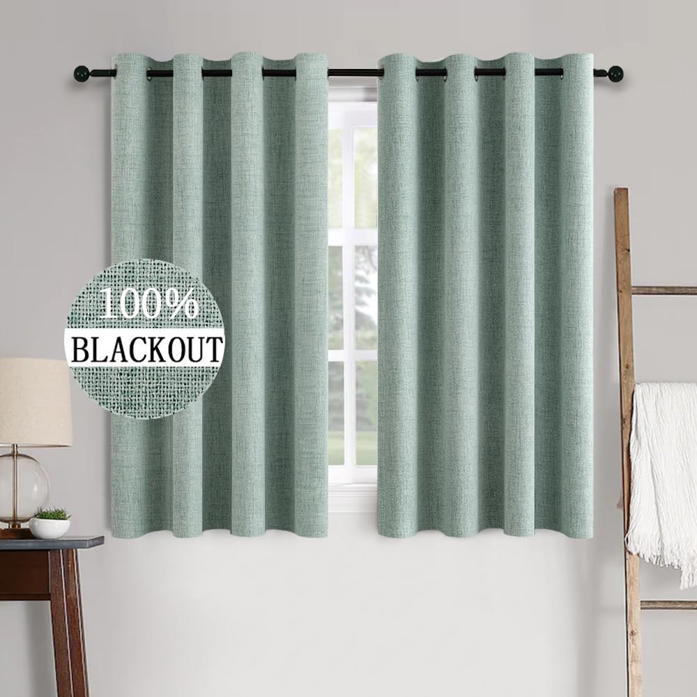 MIULEE 100% Blackout Linen Curtains for Bedroom 52x84 Inches Dusty Blue