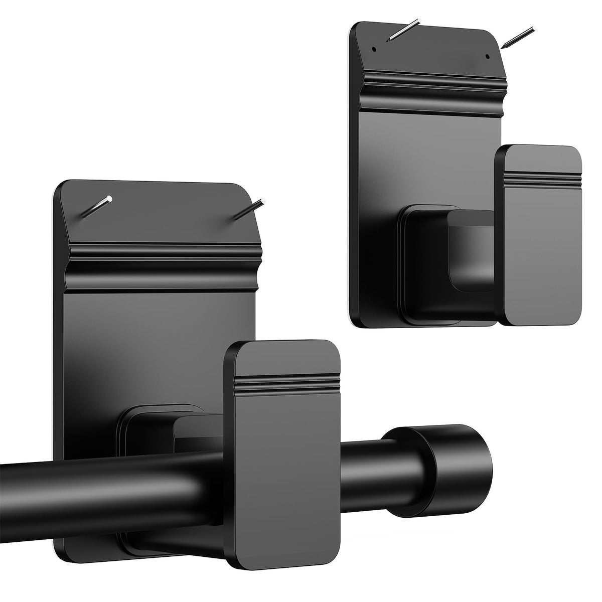 EKOTTOK No Drill Curtain Rod Brackets for 5/8" Rod, Heavy Duty 30LB+, Adhesive & Invisible Nail Curtain Rod Holders, Damage-Free Wall Mount Hooks for Bathroom, Kitchen, Bedroom (4PC, Black)