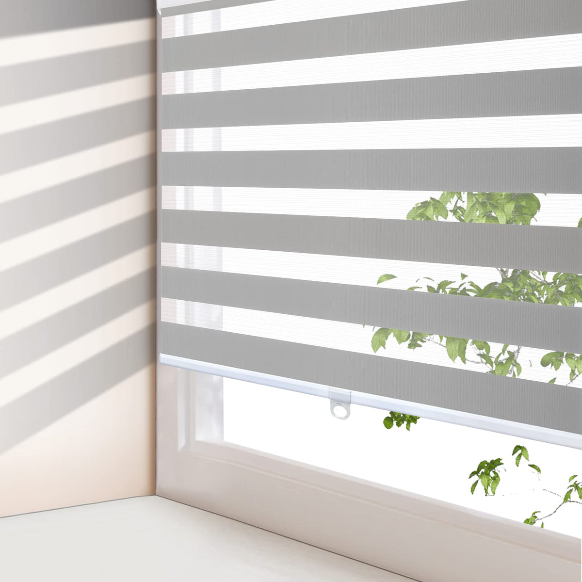 AOSKY Cordless Zebra Blinds for Indoor Windows, 34" W x 72" H, White
