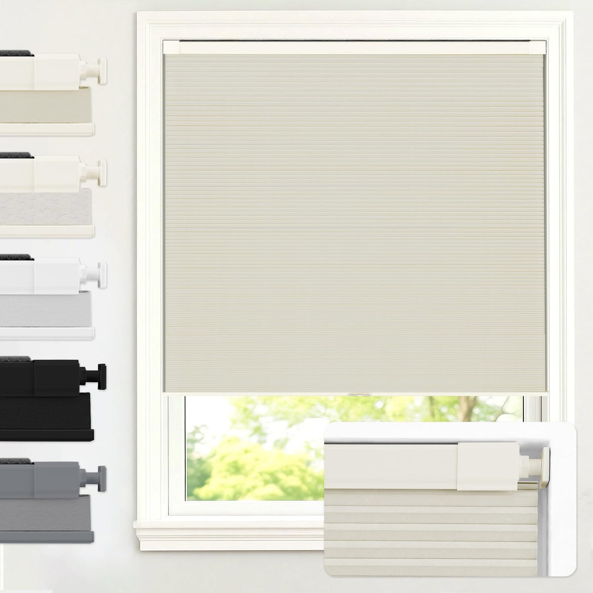 AOSKY No Drill Cordless Light Filtering Cellular Shade 34" W x 48" H White