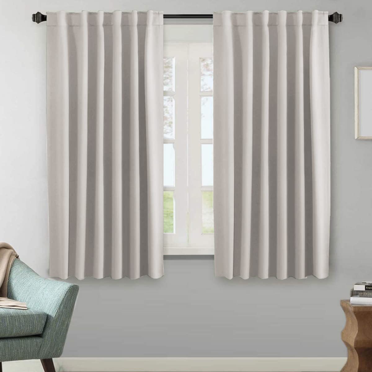 H.VERSAILTEX Blackout Curtains Thermal Insulated Window Treatment Panels Room Darkening Blackout Drapes for Living Room Back Tab/Rod Pocket Bedroom Draperies, 52 x 84 Inch, Light Sage, 2 Panels