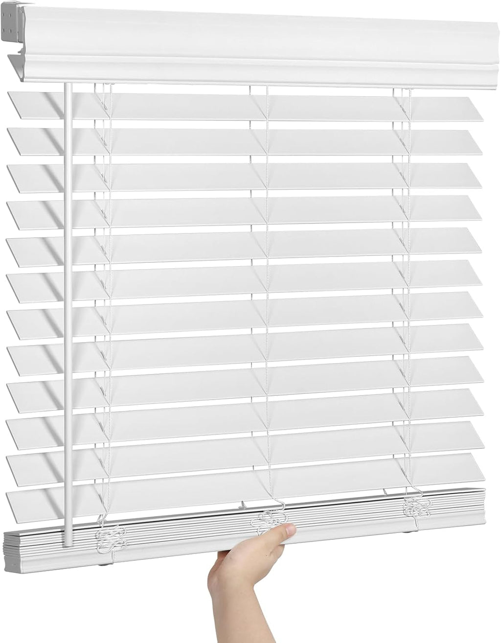 SEEYE 2 Inch Faux Wood Blinds for Indoor Windows with Crown Valance, Cordless Room Darkening Window Blind, 24" W x 60" H, Horizontal Wooden Shades for Bedroom, Kitchen, Office, Doors, White