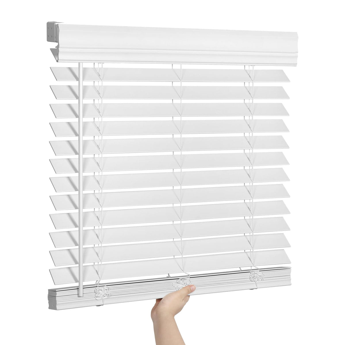 SEEYE 2 Inch Faux Wood Blinds for Indoor Windows with Crown Valance, Cordless Room Darkening Window Blind, 24" W x 60" H, Horizontal Wooden Shades for Bedroom, Kitchen, Office, Doors, White