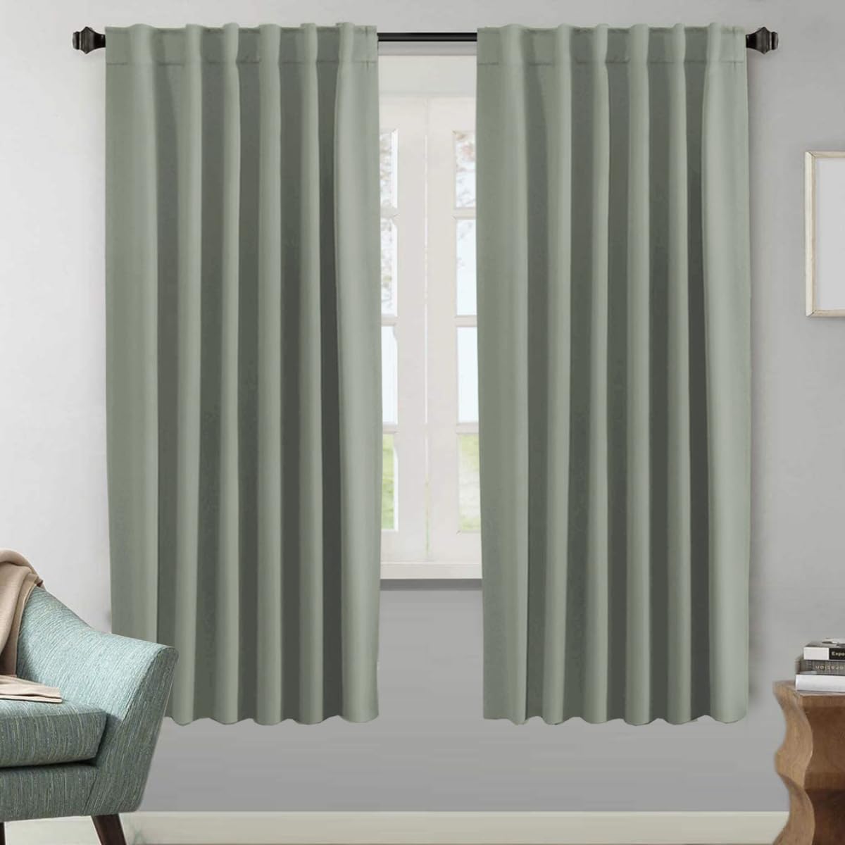 H.VERSAILTEX Blackout Curtains Thermal Insulated Window Treatment Panels Room Darkening Blackout Drapes for Living Room Back Tab/Rod Pocket Bedroom Draperies, 52 x 84 Inch, Light Sage, 2 Panels