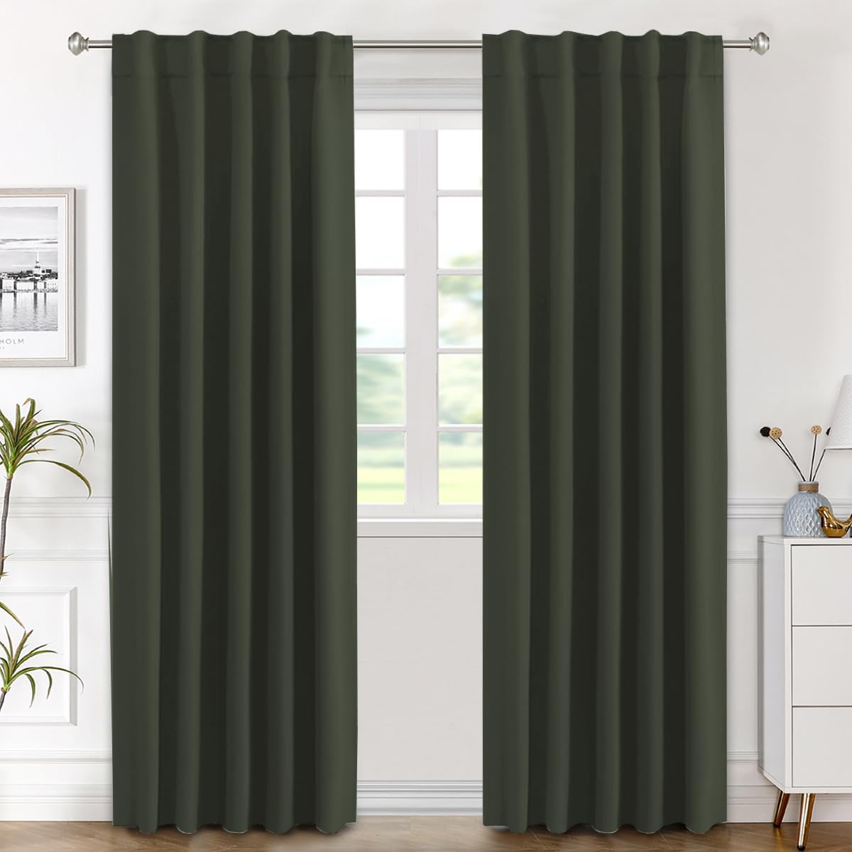 H.VERSAILTEX Blackout Curtains Thermal Insulated Window Treatment Panels Room Darkening Blackout Drapes for Living Room Back Tab/Rod Pocket Bedroom Draperies, 52 x 84 Inch, Light Sage, 2 Panels
