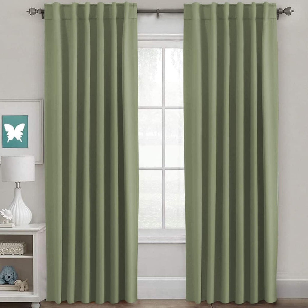 H.VERSAILTEX Blackout Curtains Thermal Insulated Window Treatment Panels Room Darkening Blackout Drapes for Living Room Back Tab/Rod Pocket Bedroom Draperies, 52 x 84 Inch, Light Sage, 2 Panels
