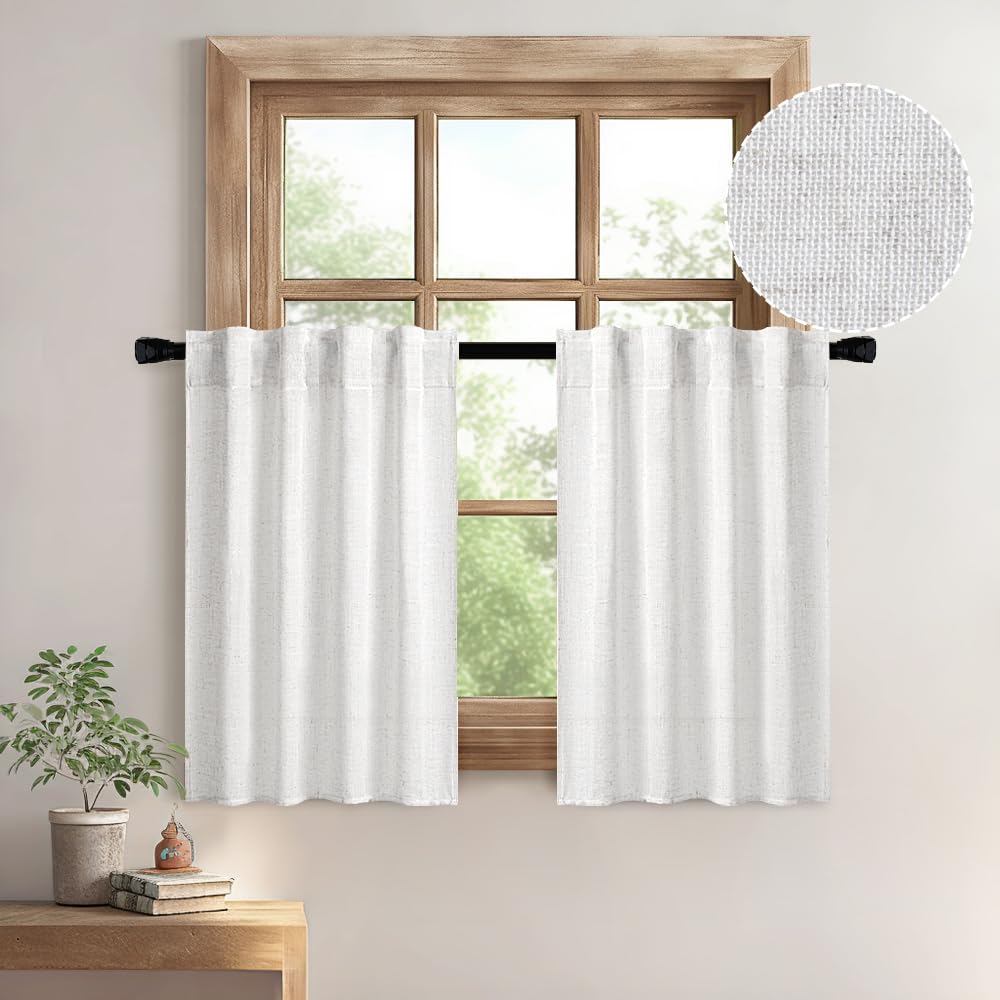 MIULEE Natural White Linen Curtains 52x96 Inch Long 2 Panels for Bedroom