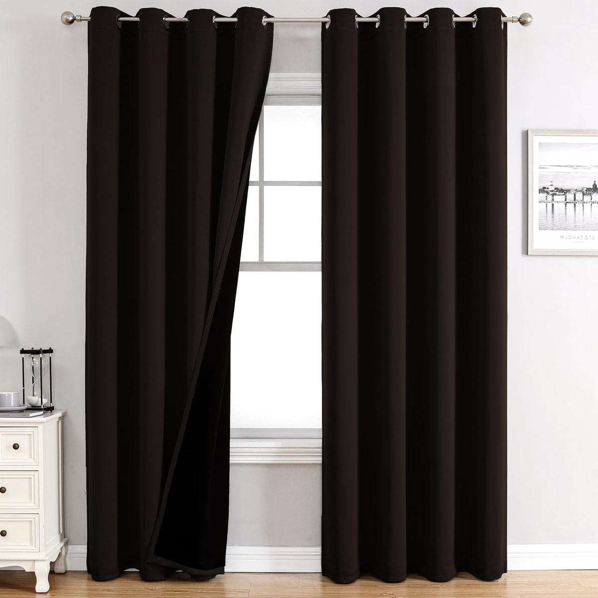 ChrisDowa 100% Blackout Curtains for Bedroom 63 Inches Long 2 Panels Set